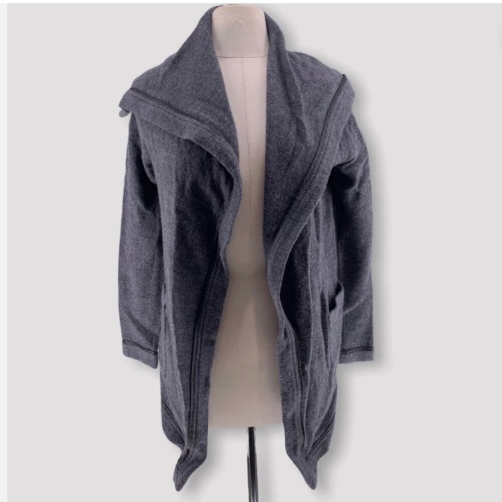 Scoop NYC 100% Wool Gray Waterfall Oversized Collar Cardigan